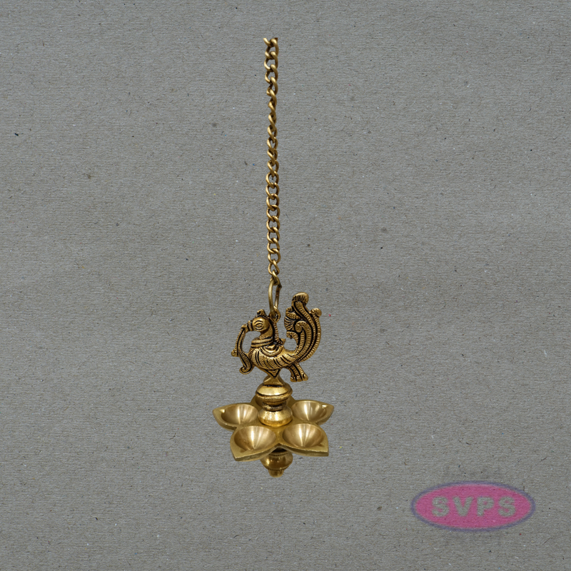 Antique Finish Peacock Design Brass Hanging Deepam for Home Temple