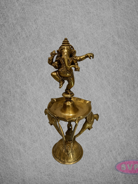 Brass Dancing Ganesha Diya for Pooja & Spiritual Decor