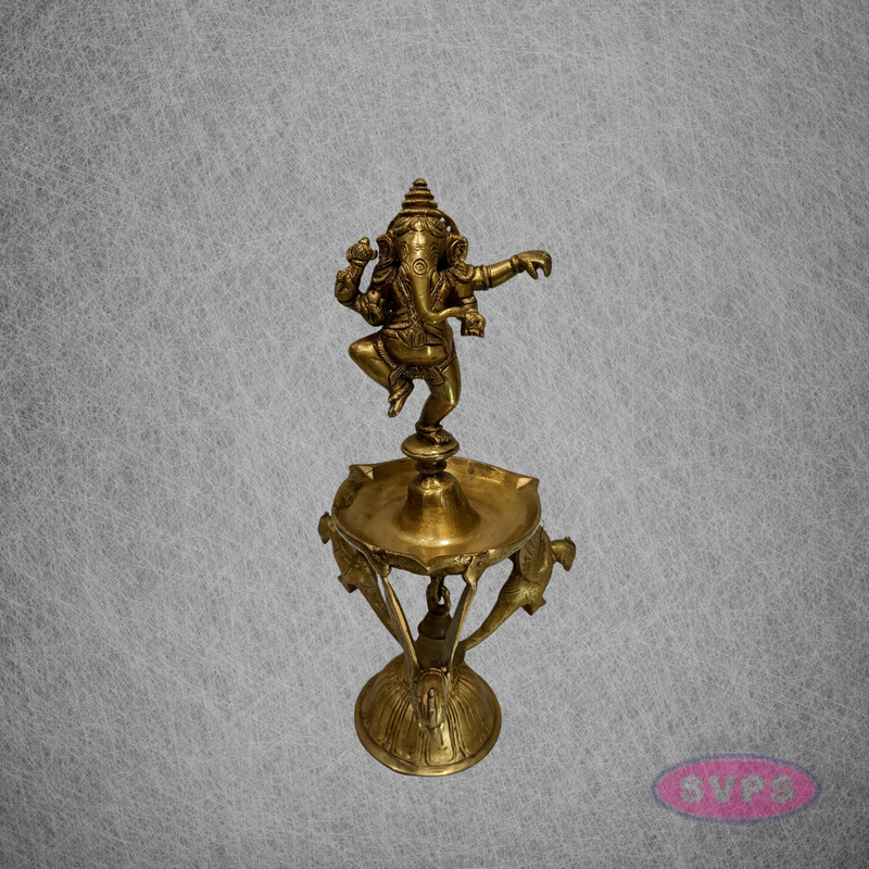 Brass Dancing Ganesha Diya for Pooja & Spiritual Decor