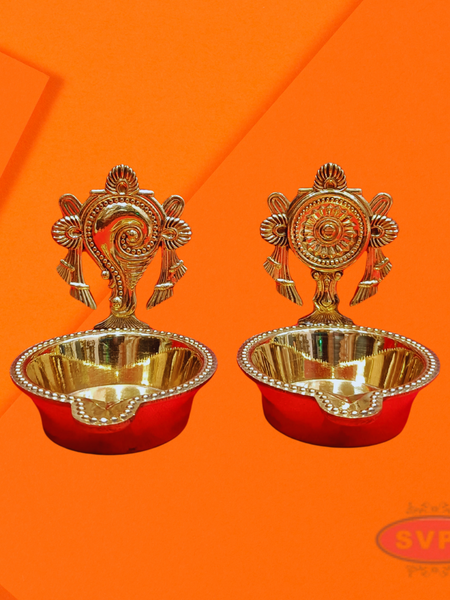 Brass Shanku Chakra Lamp Set