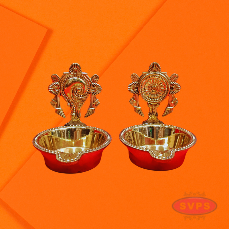 Brass Shanku Chakra Lamp Set