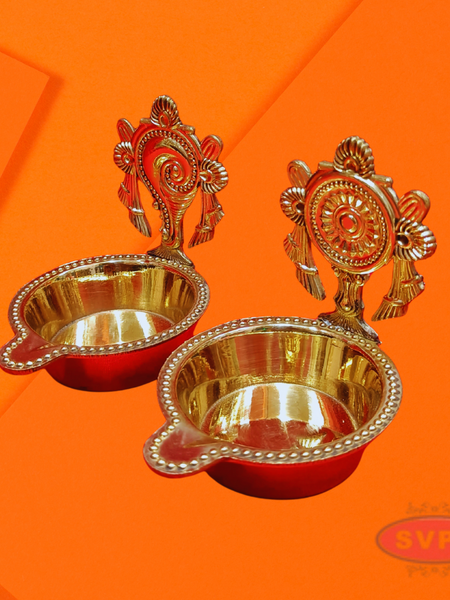 Brass Shanku Chakra Lamp Set