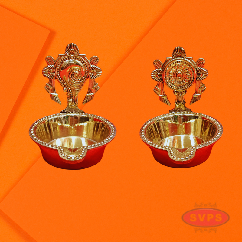 Brass Shanku Chakra Lamp Set