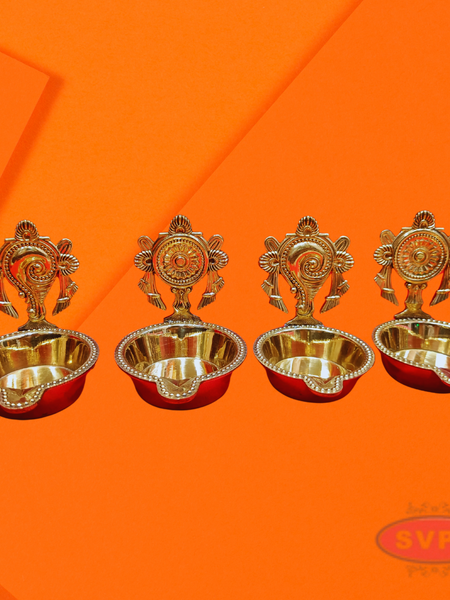 Brass Shanku Chakra Lamp Set
