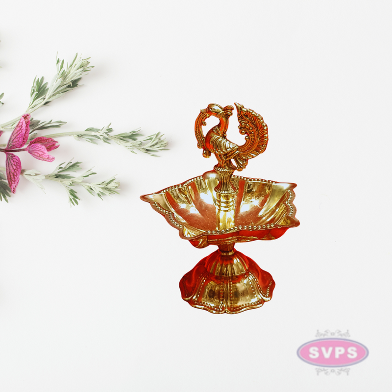 Brass Peacock Annam 5 Face Oil Lamp