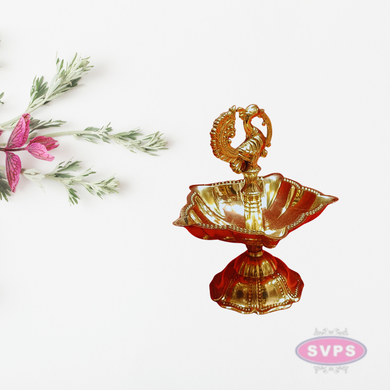 Brass Peacock Annam 5 Face Oil Lamp