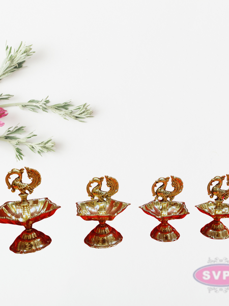Brass Peacock Annam 5 Face Oil Lamp