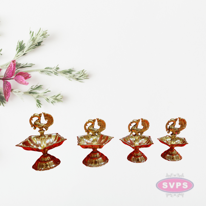 Brass Peacock Annam 5 Face Oil Lamp