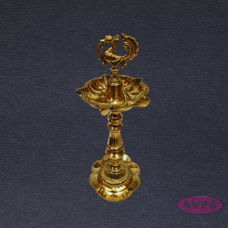 Auspicious Brass Annapakshi Kuthu Vilakku for Pooja & Temple – Lotus Base, 13 Inches