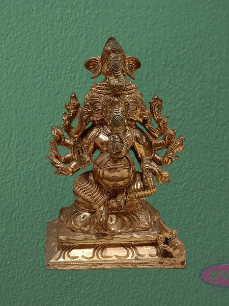 Handcrafted Panchalogam Ashta Ganesha Statue – Eight-Armed Lord Ganesha Idol in Antique Finish