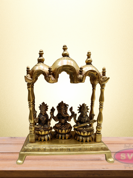 Brass 3 Domed Temple Mandir for Home