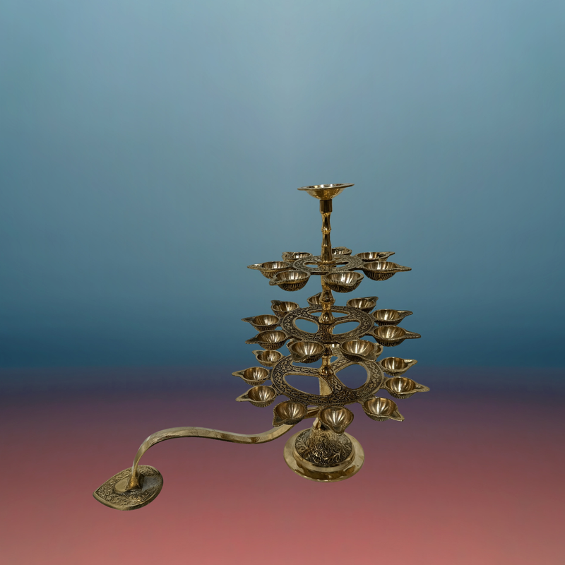 Brass 3 Step Aarti Lamp For Pooja / 12 Inches
