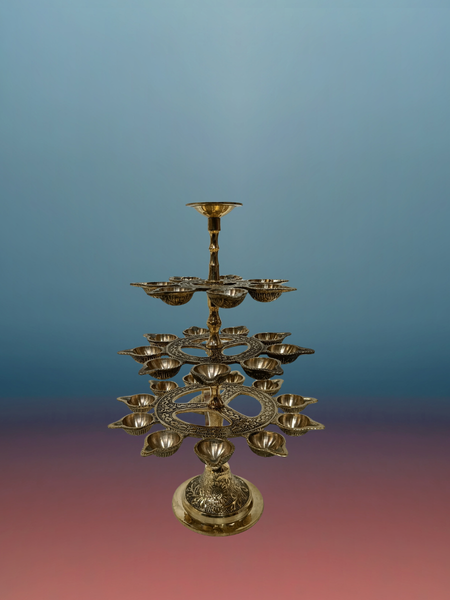 Brass 3 Step Aarti Lamp For Pooja / 12 Inches