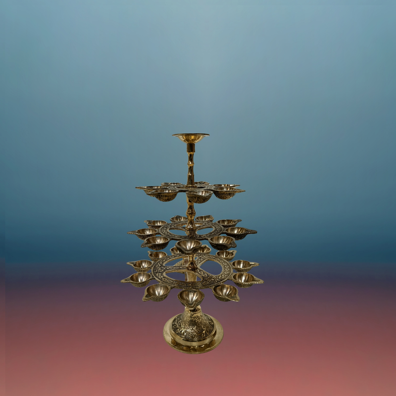 Brass 3 Step Aarti Lamp For Pooja / 12 Inches
