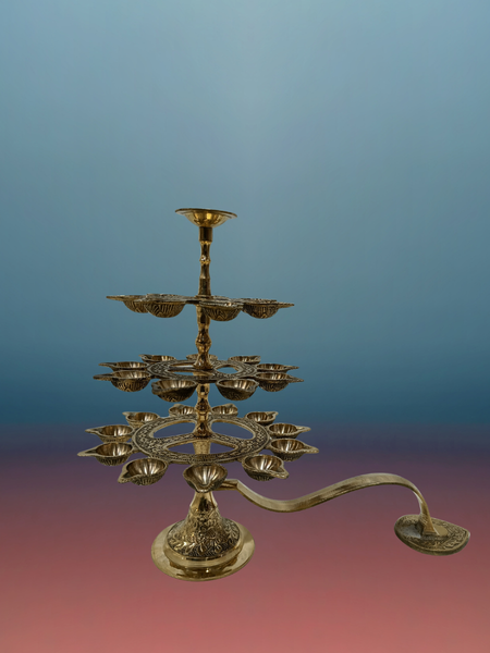 Brass 3 Step Aarti Lamp For Pooja / 12 Inches