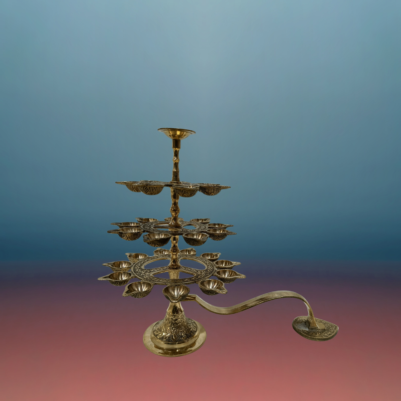 Brass 3 Step Aarti Lamp For Pooja / 12 Inches