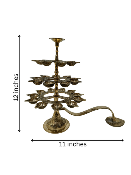 Brass 3 Step Aarti Lamp For Pooja / 12 Inches