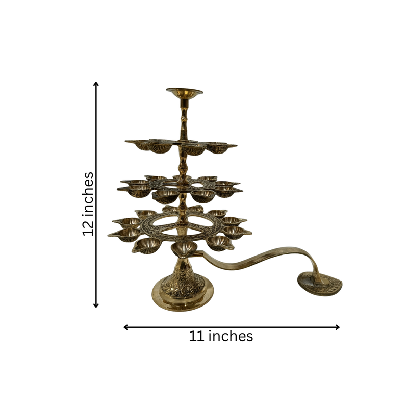 Brass 3 Step Aarti Lamp For Pooja / 12 Inches
