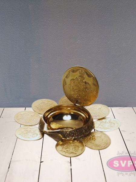 Brass 9 Coins Ashtalakshmi Kubera Oil Lamp Diya / Vilakku