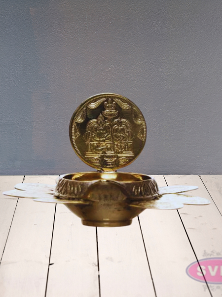 Brass 9 Coins Ashtalakshmi Kubera Oil Lamp Diya / Vilakku