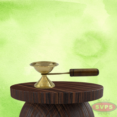 Brass Aarti Lamp / Dhoop Stand With Wooden Handle