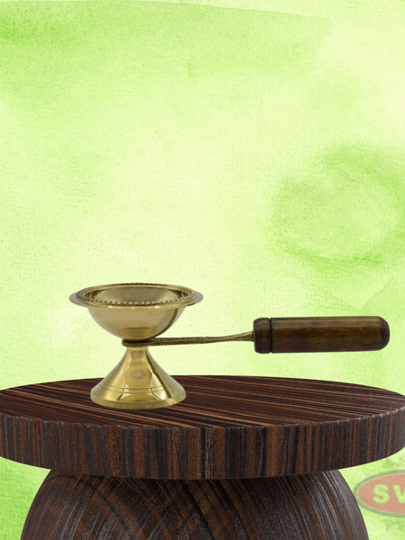 Brass Aarti Lamp / Dhoop Stand With Wooden Handle