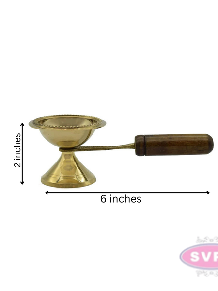 Brass Aarti Lamp / Dhoop Stand With Wooden Handle