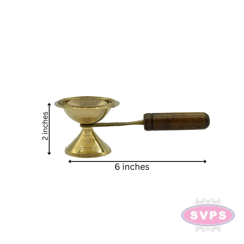 Brass Aarti Lamp / Dhoop Stand With Wooden Handle