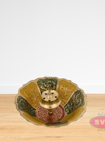 Brass Agarbathi Stand With Bowl / Oothupathi Stand / Incense Stick Holder With Ash Collector