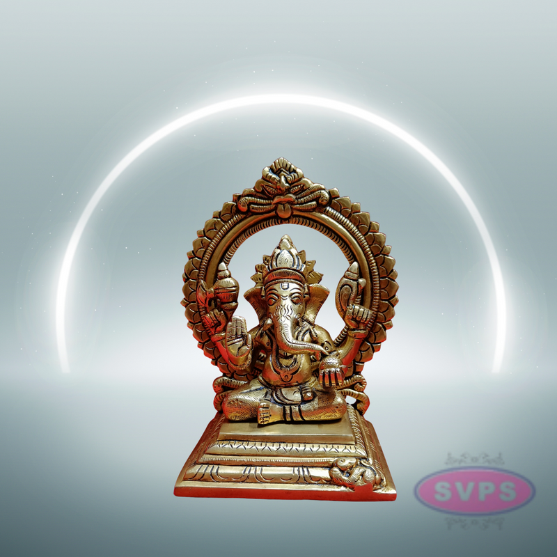 Brass Antique Ganesha In Prabhai / 7 Inches