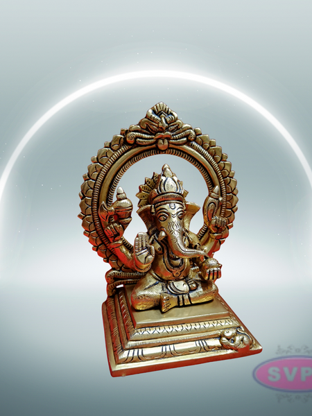 Brass Antique Ganesha In Prabhai / 7 Inches