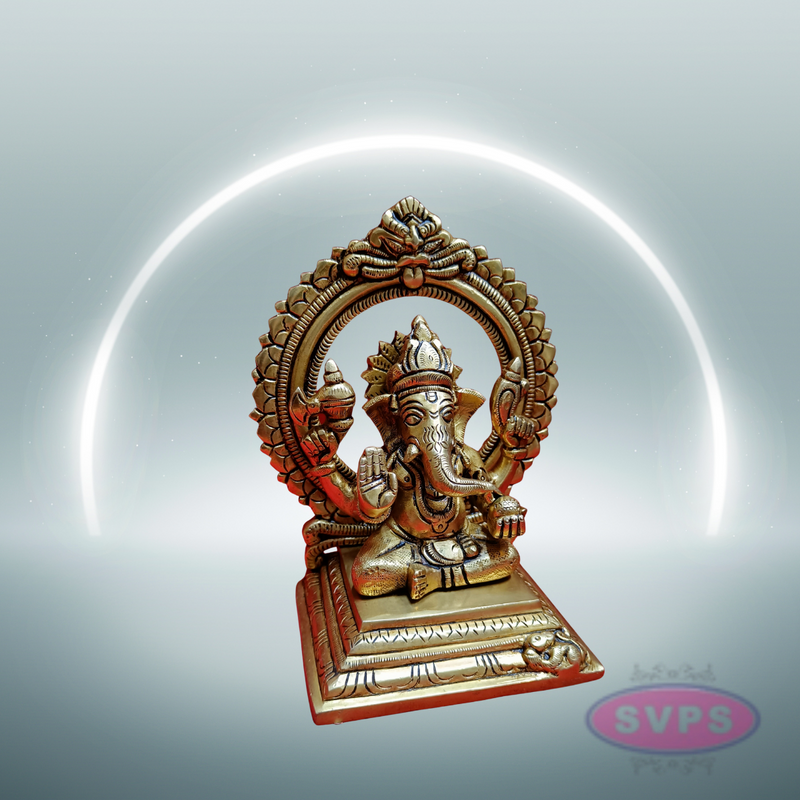 Brass Antique Ganesha In Prabhai / 7 Inches