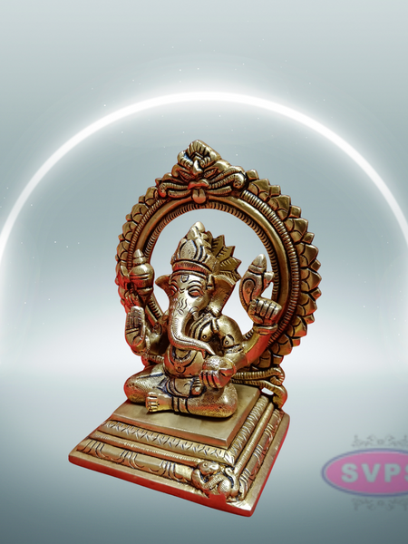 Brass Antique Ganesha In Prabhai / 7 Inches