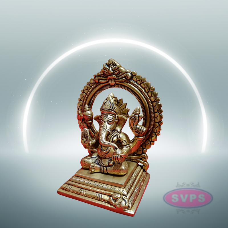 Brass Antique Ganesha In Prabhai / 7 Inches