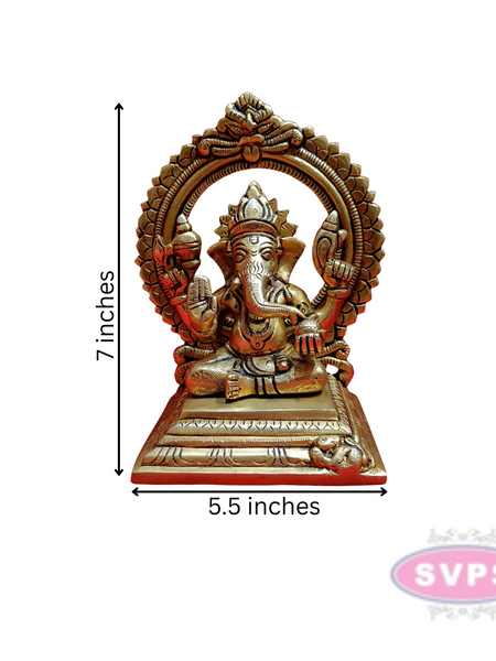 Brass Antique Ganesha In Prabhai / 7 Inches