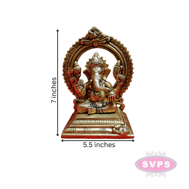 Brass Antique Ganesha In Prabhai / 7 Inches