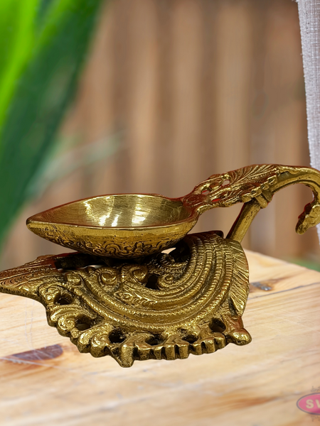 Brass Antique Lotus Diya With Floral Stand