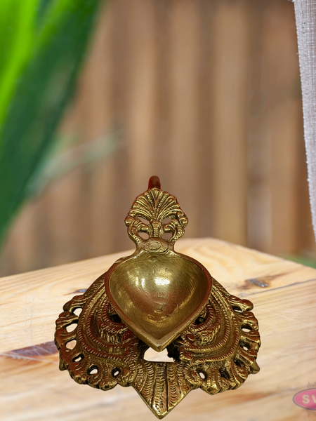 Brass Antique Lotus Diya With Floral Stand