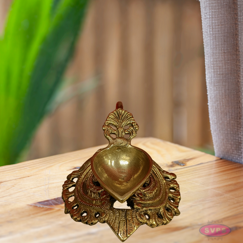 Brass Antique Lotus Diya With Floral Stand