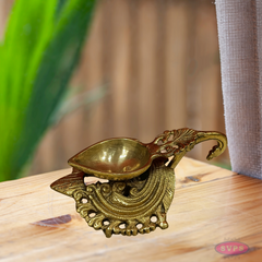 Brass Antique Lotus Diya With Floral Stand