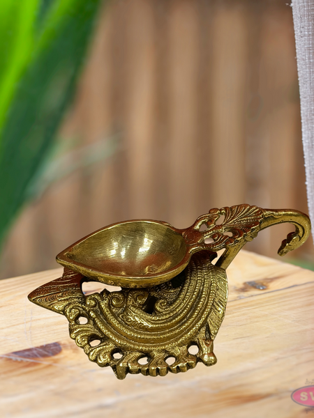 Brass Antique Lotus Diya With Floral Stand