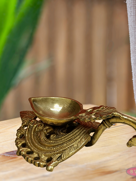 Brass Antique Lotus Diya With Floral Stand