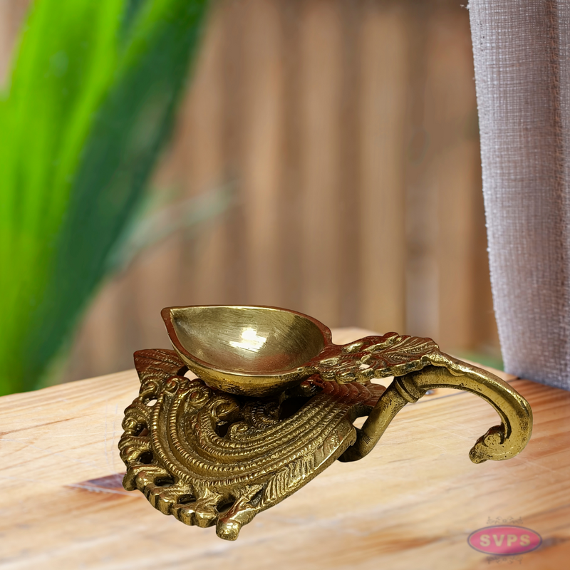 Brass Antique Lotus Diya With Floral Stand