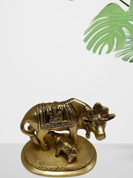 Brass Cow and Calf With Embossed Ganesh And Lakshmi