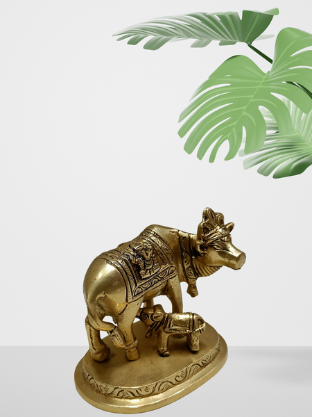 Brass Cow and Calf With Embossed Ganesh And Lakshmi