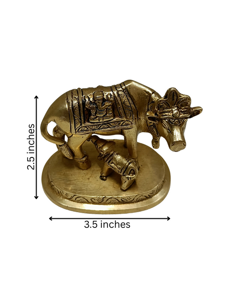 Brass Cow and Calf With Embossed Ganesh And Lakshmi