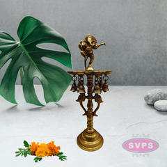 Brass Dancing Ganesha Diya with Bells For Puja Room