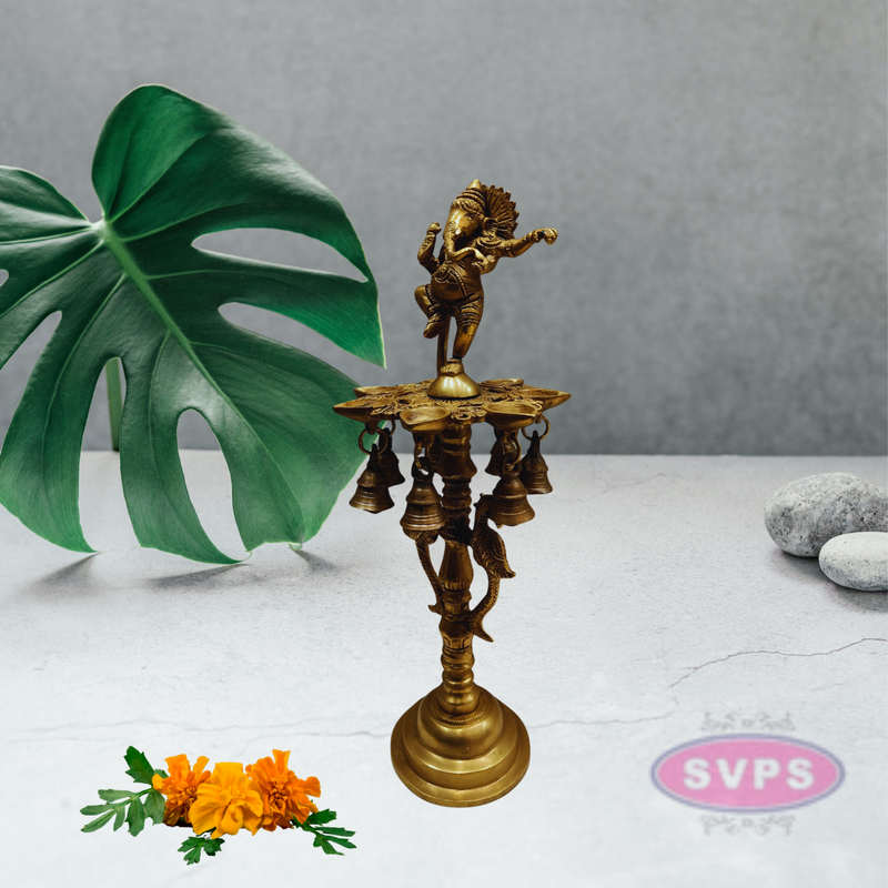 Brass Dancing Ganesha Diya with Bells For Puja Room