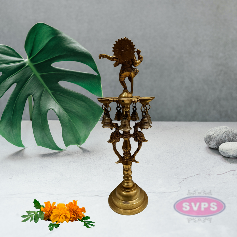 Brass Dancing Ganesha Diya with Bells For Puja Room