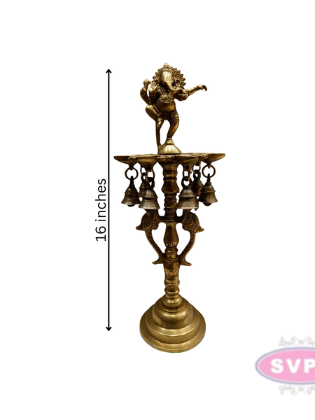 Brass Dancing Ganesha Diya with Bells For Puja Room